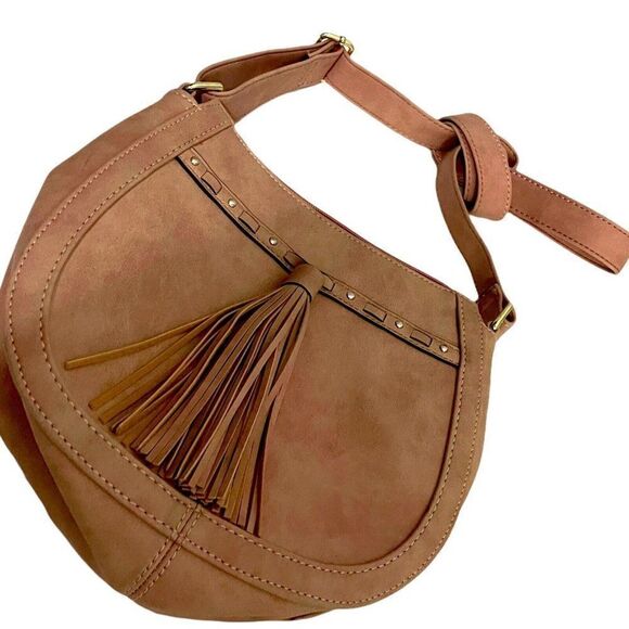 Steve Madden Faux Leather Cross Body Bag Women's Blush Pink Boho Tassel Pockets - Picture 2 of 12